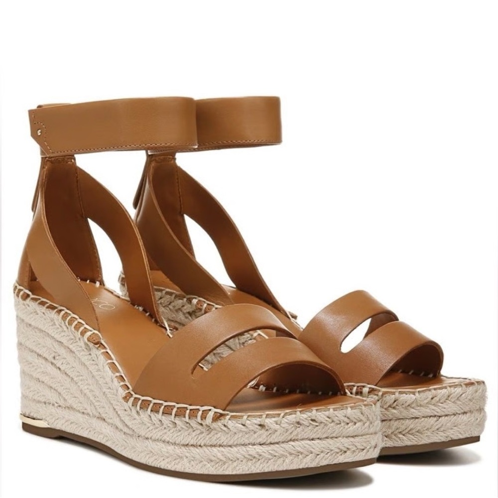 Franco Sarto Callia Wedge Sandals Tan Leather Espadrille • 8M